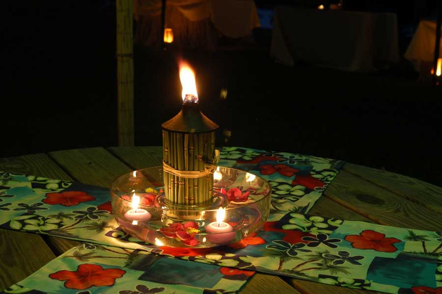 153 Luau Fire Water Floating Orchid Candle Reed Tiki Centerpiece New Orleans Urban Earth Event Decor Floral Studios
