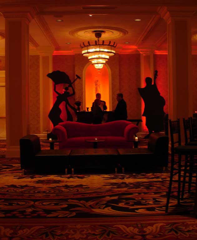 65 Jazz French Quarter Red Black Theme New Orleans Urban Earth Studios Corporate Event Red Velvet Sofa Rental Musician Silhouette