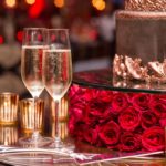 10 Gold Stripe Votive and Wedding Cake Riser Red Intuition Rose