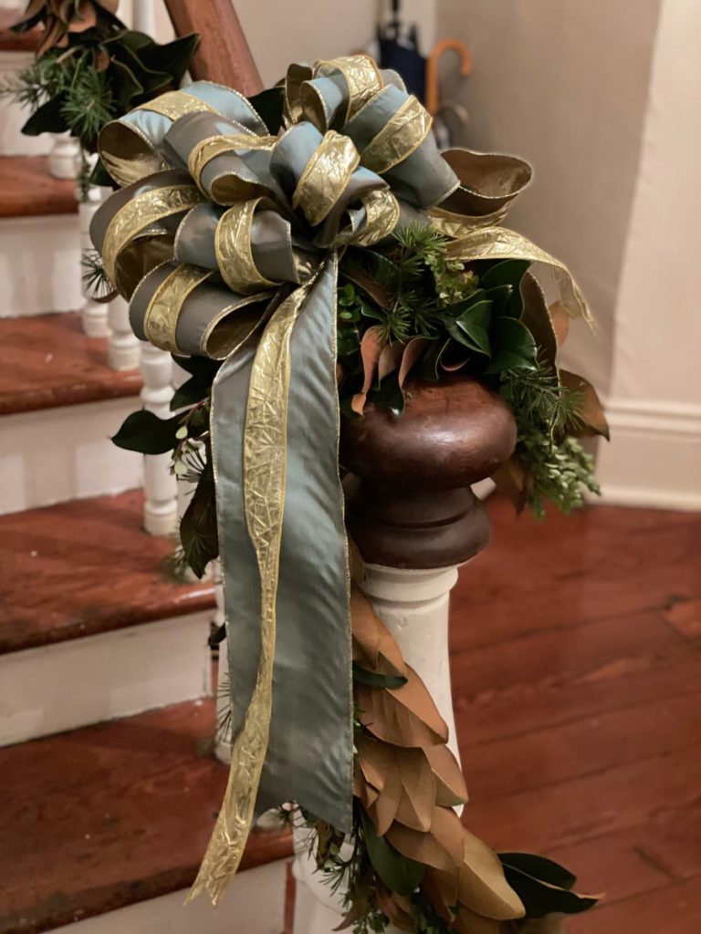 Simple Understated Raw Silk Ribbon Live Garland For Residential Newel Post Jpeg Optimizer Img 2660e