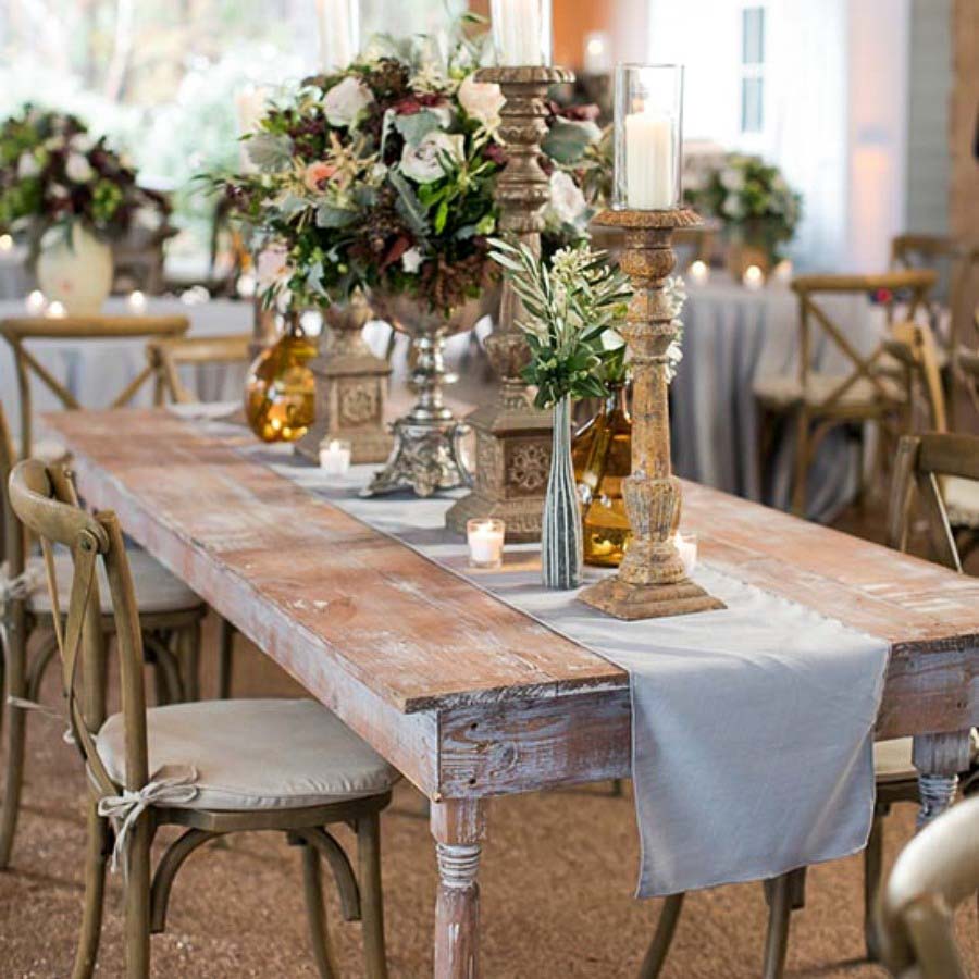 Distressed Farm Table With Natural X Back Pilgrim Chairs