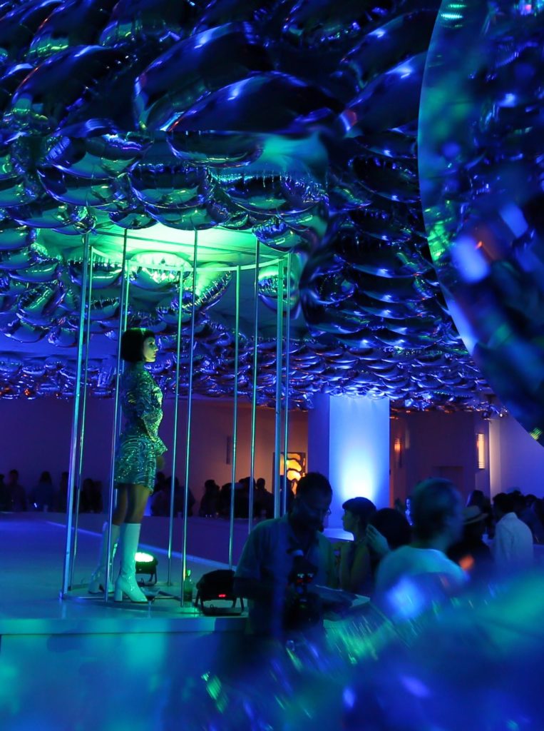 18 Disco Theme Event Decor Gogo Dancer Cage Mirror Balls Silver Mylar Balloons At Mardi Gras World For Absolut Vodka &amp; Where Y'at Magazine Tales Of The Cocktail Nola