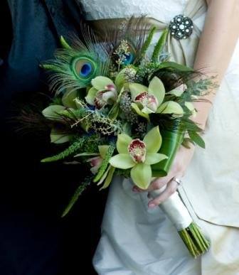 Boho Vintage Wedding Bouquet With Peacock Feathers