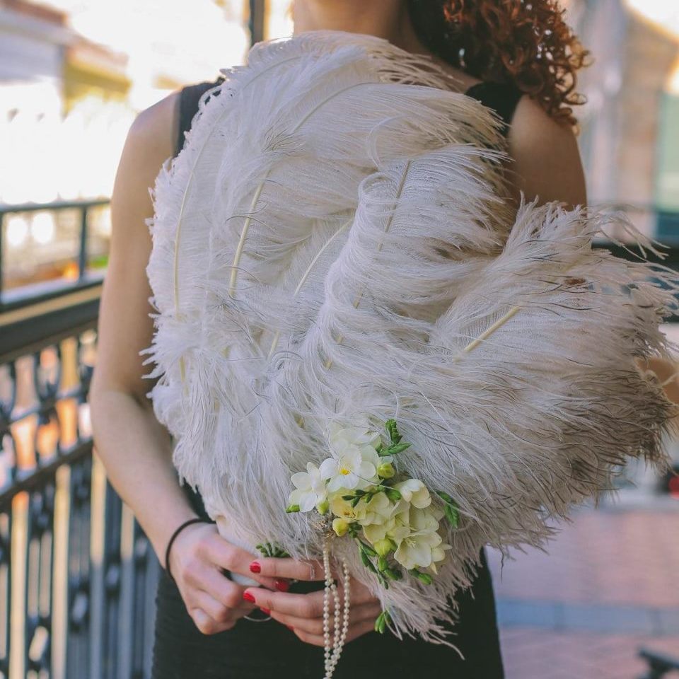 Bridesmaid Peach Ostrich Feather Fan Wedding Bouquet Crp Sq