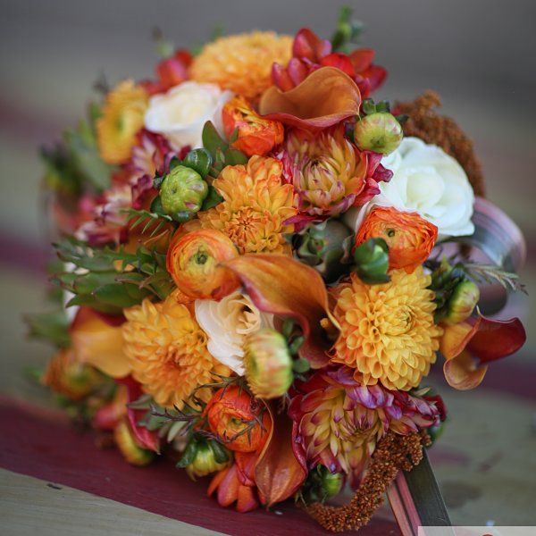 Colorful Pave Bouquet Of Fall Seasonal Flowers Opt