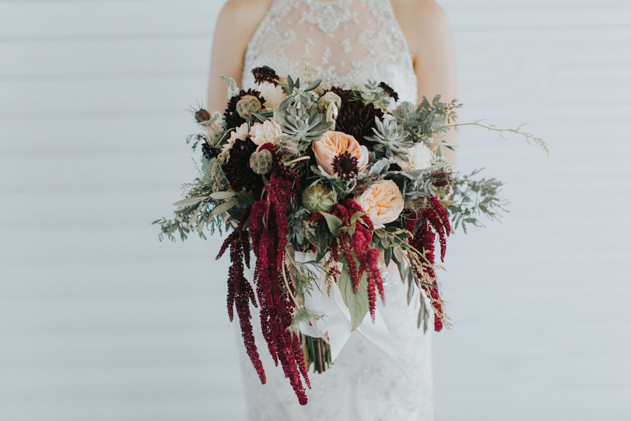 Dark And Moody Asymetrical Wild And Wooly Bridal Bouquet Perfect For Alternative Brides