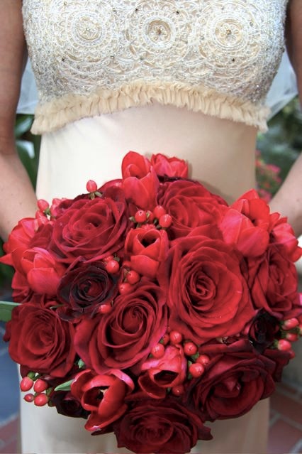 Gorgeous Rich Red Oversized Pave Bridal Bouquet With Berries