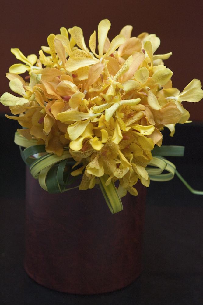 Modern Classic Round Yellow Mokara Orchid Bouquet For Tropical Theme Wedding