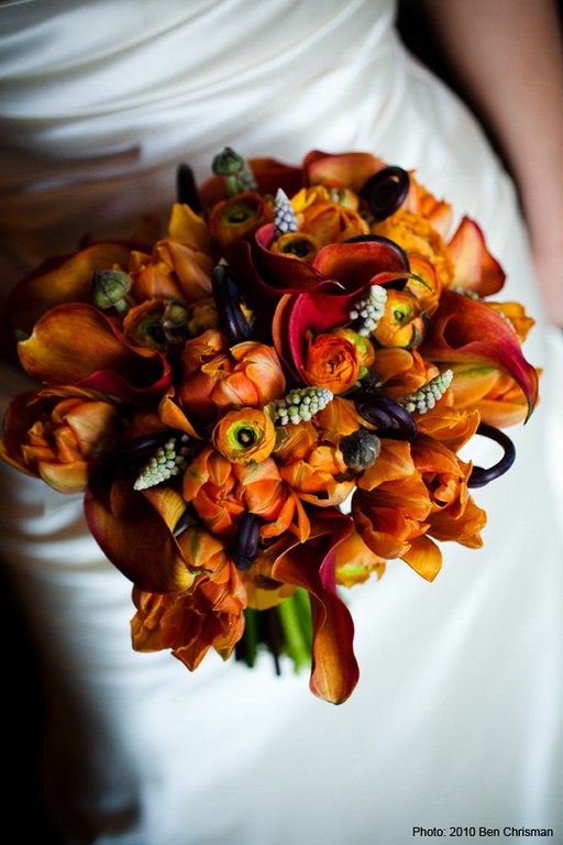 Orange Fall Texture & Calla Bridal Bouquet 