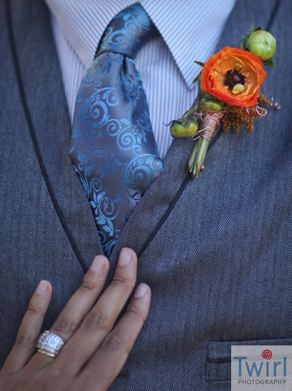 Orange Ranunculus Boutonniere With Copper Jewelers Wire Wrap