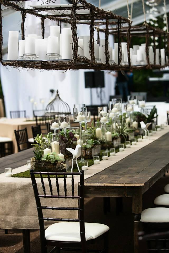 Outdoor Rustic Chic Farmhouse Wedding Reception Table Flowers, Candles & Decor (2)