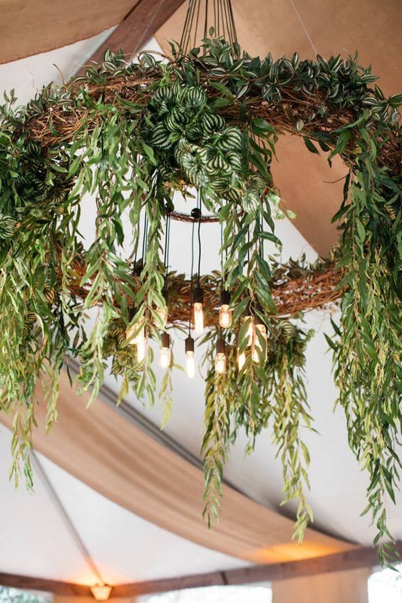 Oversized 6 Foot Diameter Rustic Natural Grapevine Chandelier With Greenery