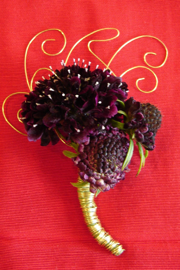 Sculpted Gold Wire Burg Scabiosa Boutonniere 2x3 Crp 2 Opt 108kb