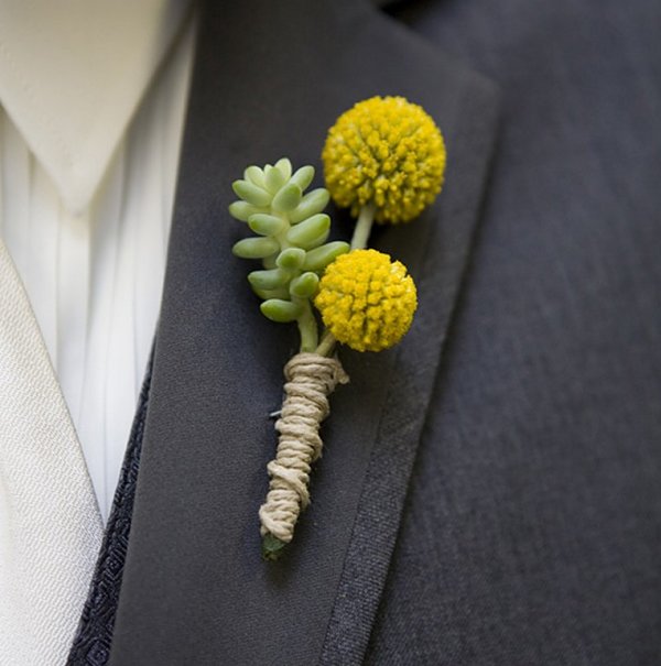 Succulent Craspedia Boutonniere With Natural Jute Wire Finish 89kb Opt 50kb