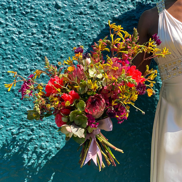 Summer Boho Wedding Bouquet With King Protea, Kangaroo Paw And Burgundy Foxglove 00 Img 7191 Edited Crp Sq Normal Opt