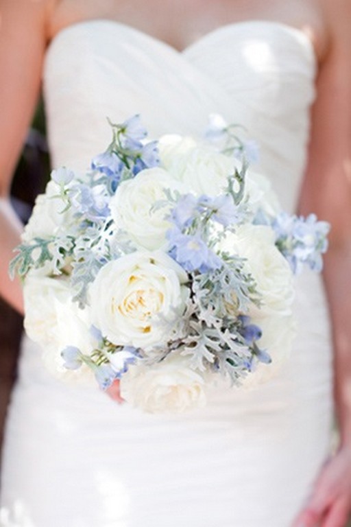 Sweet Blue Delph White Garden Rose Grey Dusty Miller Wedding Bouquet