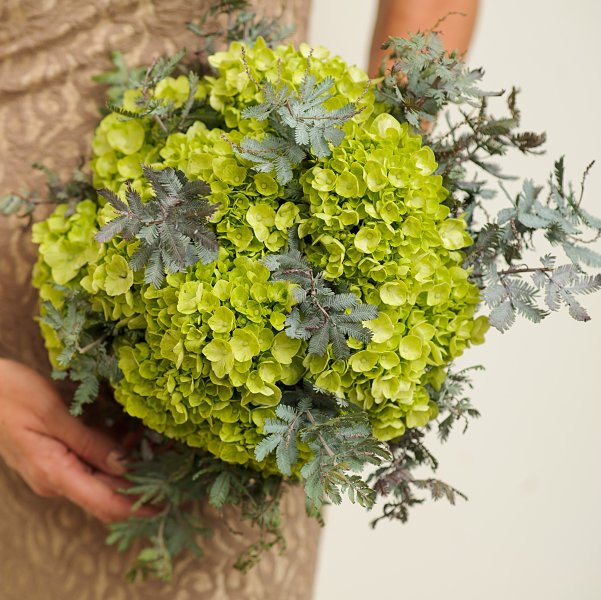 Wedding Bouquet Of Hydrangea And Feather Fern Acacia Sq Opt