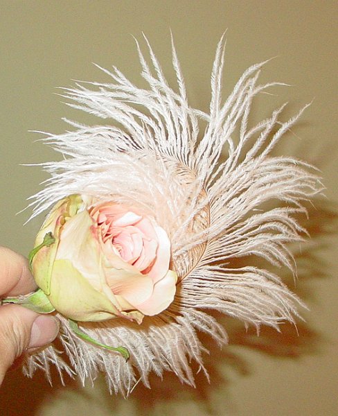 Beautiful Peach Rose & Ostrich Feather Corsage