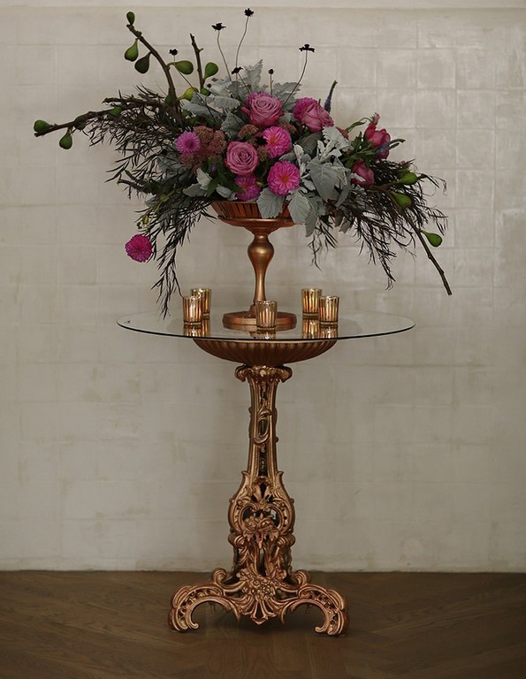 4 Il Mercato I Rose Gold Orleans Table Epergne Romantic Garden Sophisticated Fig Dusty Miller Chocolate Cosmos Agonis Moody Blues Rose Fuschia Dahlia Jeff Pounds Phot