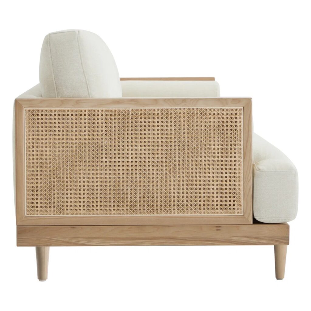 Natural Cane Rattan Overstuffed Lightwood Sofa Natural Cane Rattan Overstuffed Lightwood Sofa