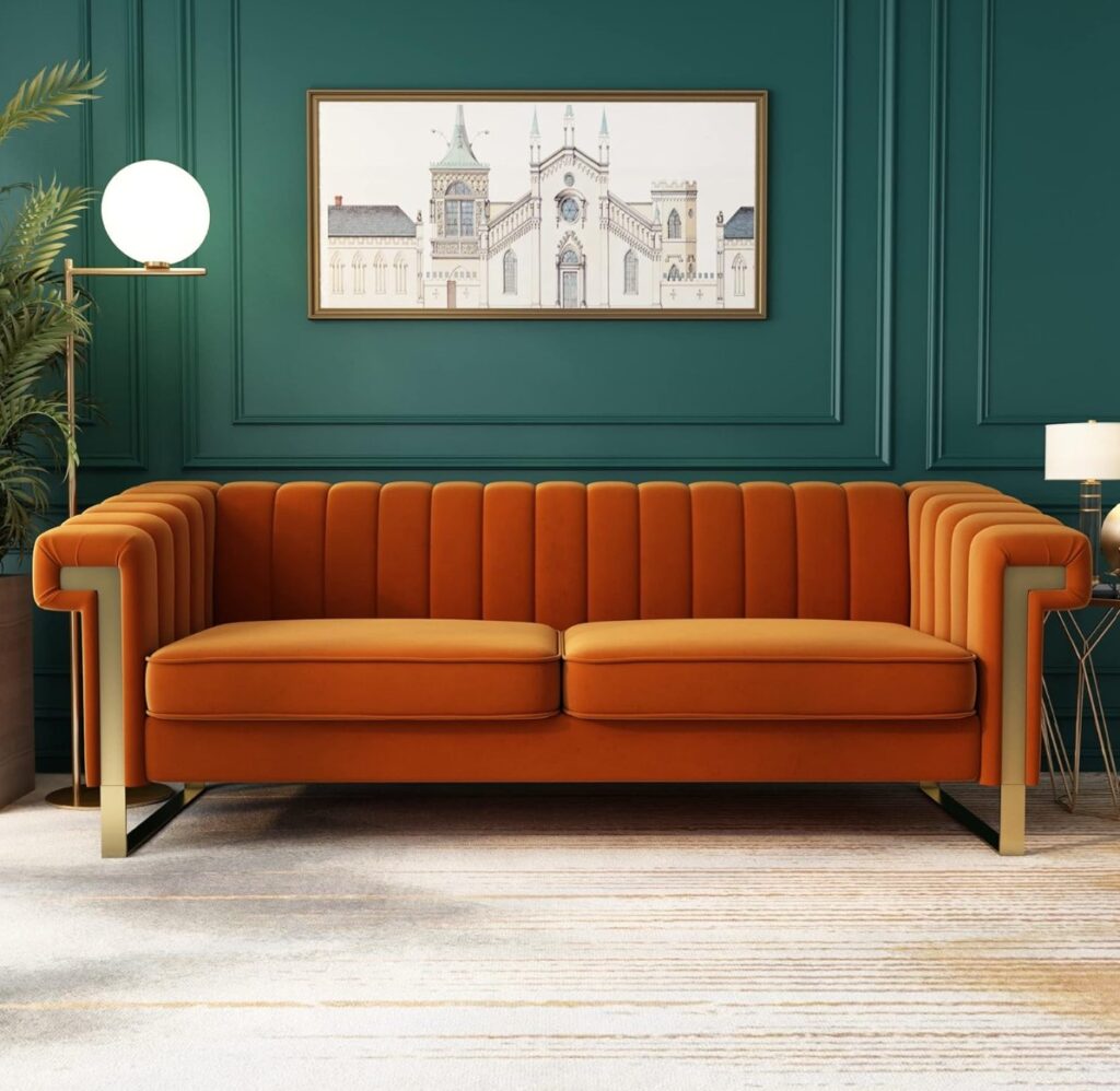 Orange Mid Century Modern Channel Tufted Chesterfield Sofa Jpg Orange Mid Century Modern Channel Tufted Chesterfield Sofa Jpg