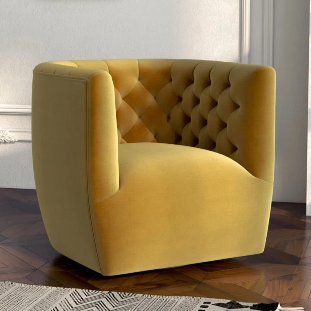 Velvet Tufted Barrel Swivel Chair Dk Golden Yellow 3 Edited Ig Sq Velvet Tufted Barrel Swivel Chair Dk Golden Yellow 3 Edited Ig Sq