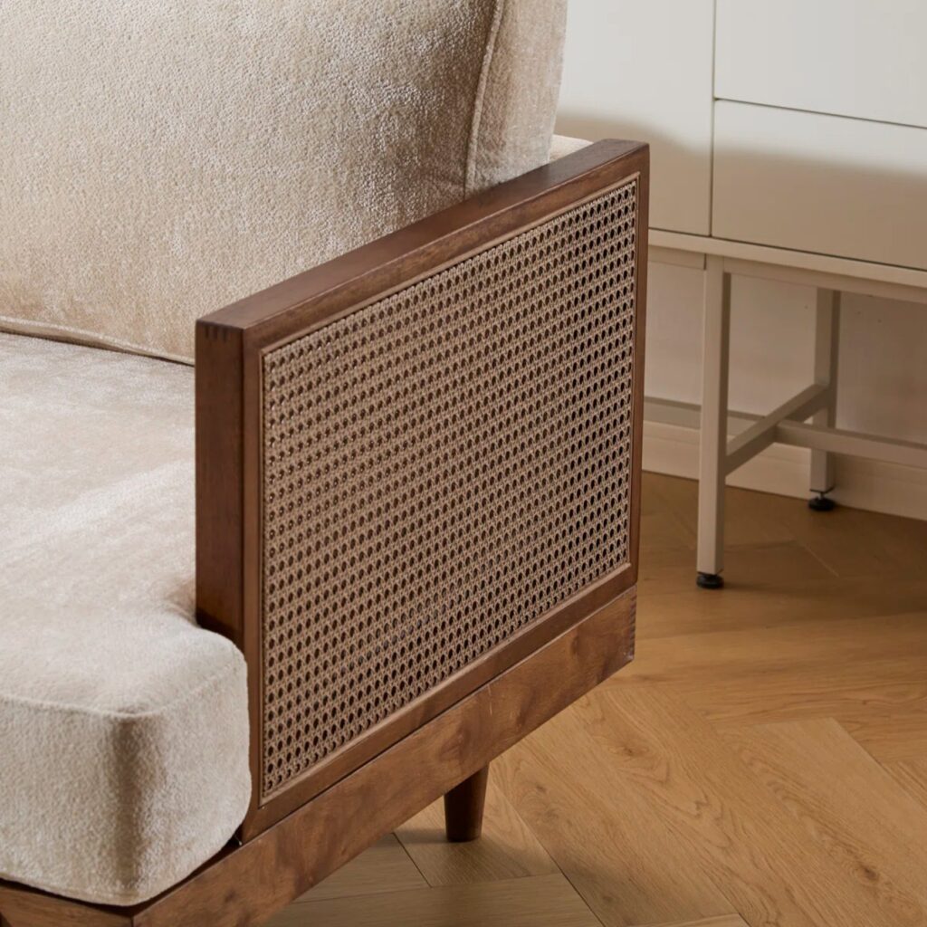 Walnut On Walnut Rattan & Wood Frame Mid Century Sofa Jpg 5 Walnut On Walnut Rattan & Wood Frame Mid Century Sofa Jpg 5