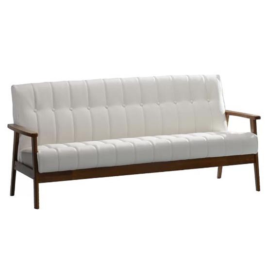 White Vinyl Mid Century Wood Frame Sofa Opt White Vinyl Mid Century Wood Frame Sofa Opt